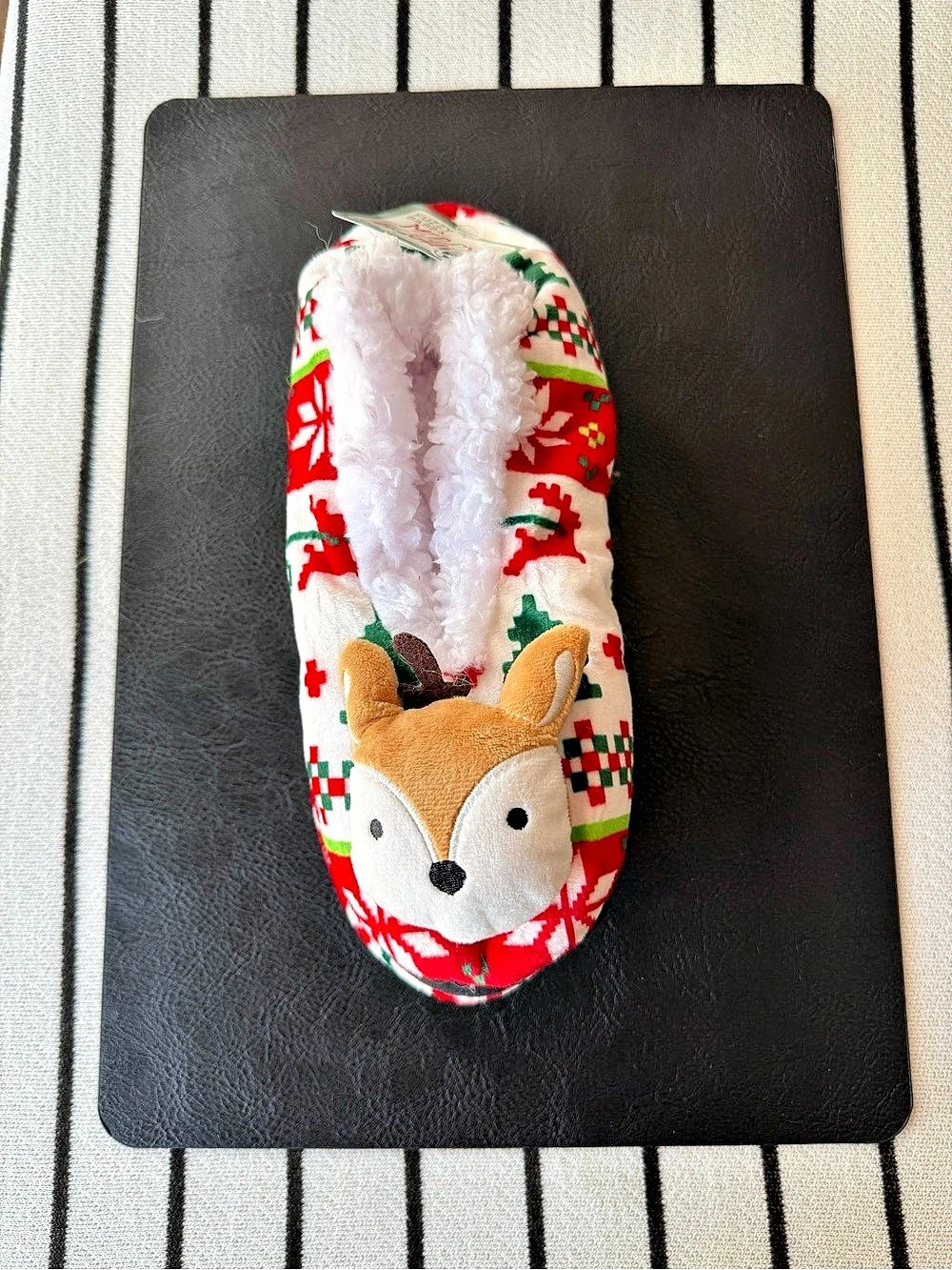 Fuzzy Babba Merry & Bright Fox Slipper Socks Fox Slipper Socks Red & White NWT